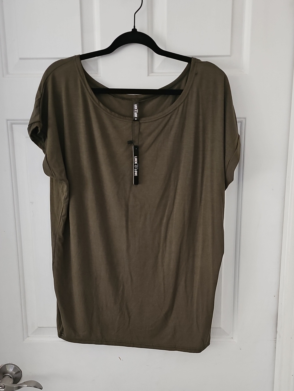 Women Olive Green Crew Neck T-Shirt. Over Size Medium